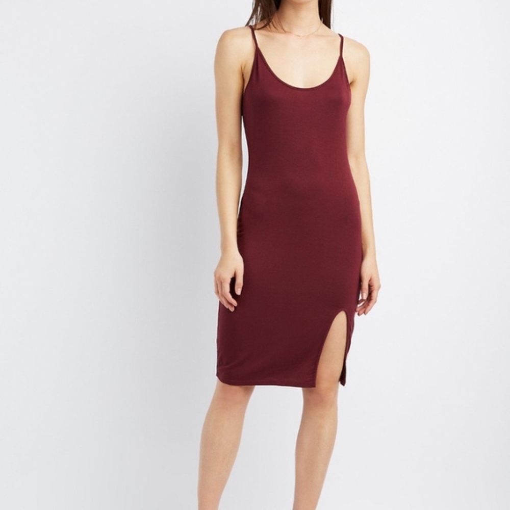 Burgundy Spaghetti Strap Bodycon Midi Dress